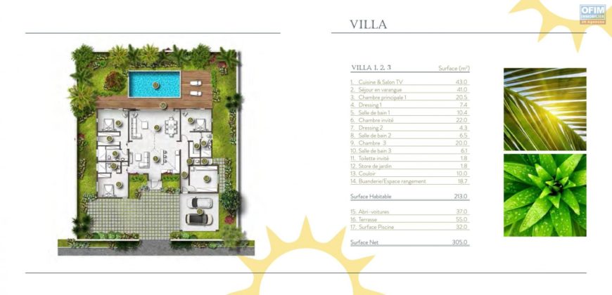 Villa F4 avec piscine ardoise, Grand Baie