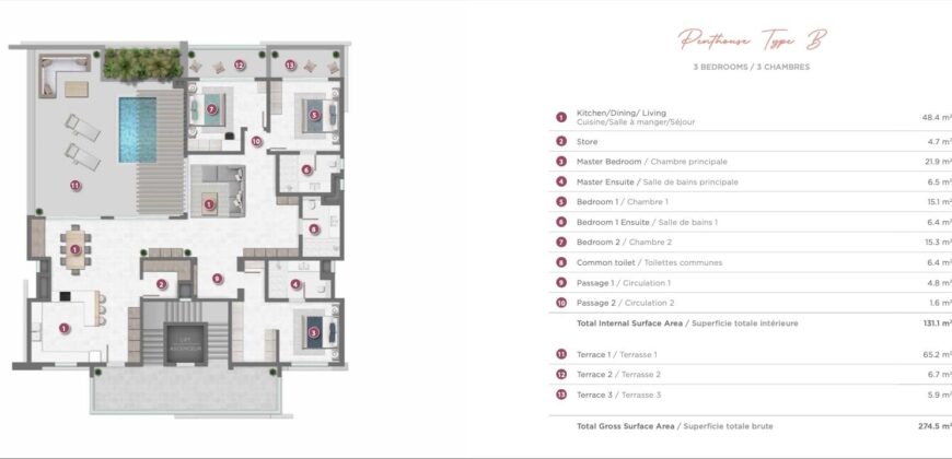 Appartement de standing de 144 m2, Grand Baie