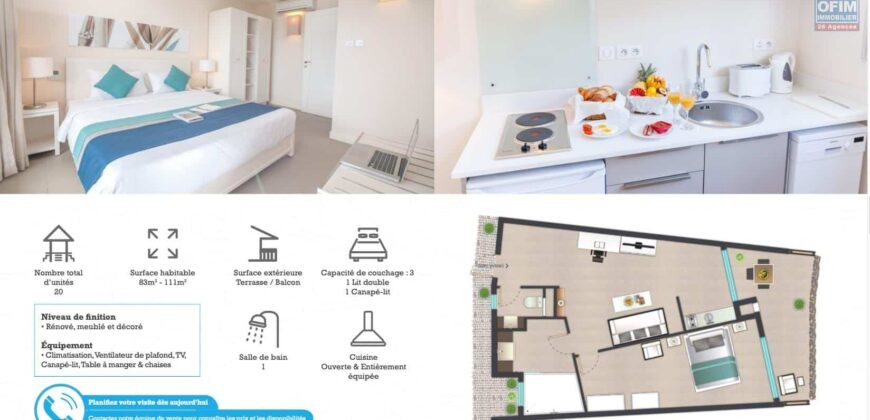 Spacieux appartements de luxe d’une chambres à coucher avec piscine commune à 5 minutes de la plage de Trou aux Biches.