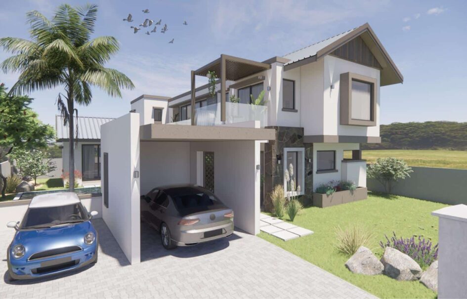 A vendre superbe villa avec vue sur l’océan piscine et garage dans un quartier résidentiel sécurisé à Flic en Flac